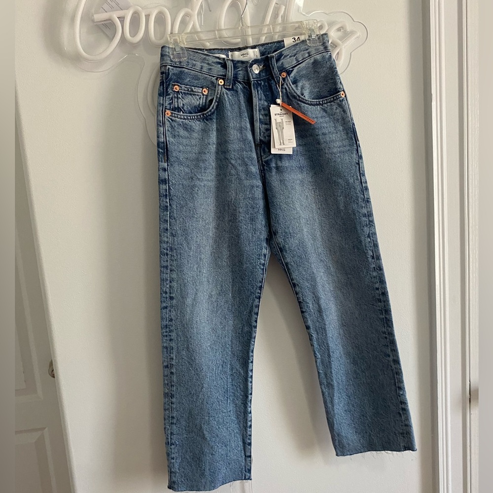 NWT MANGO DENIM CROPPED STRAIGHT LEG JEANS